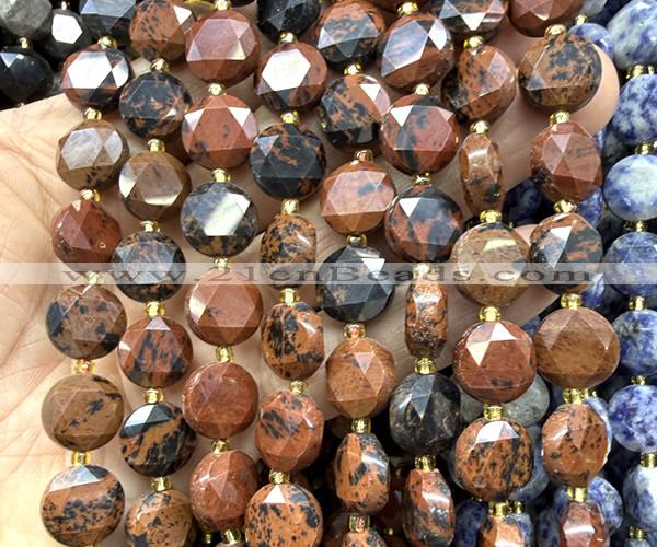 CCB2352 15 inches 12mm faceted coin mahogany obsidian beads