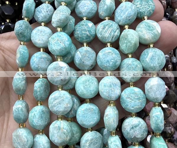 CCB2373 15 inches 12mm faceted coin amazonite gemstone beads