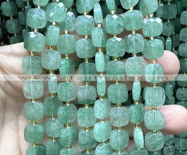 CCB2403 15 inches 10mm faceted square green strawberry quartz beads