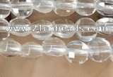 CCB530 15.5 inches 4mm faceted coin white crystal beads