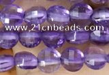 CCB531 15.5 inches 4mm faceted coin amethyst gemstone beads