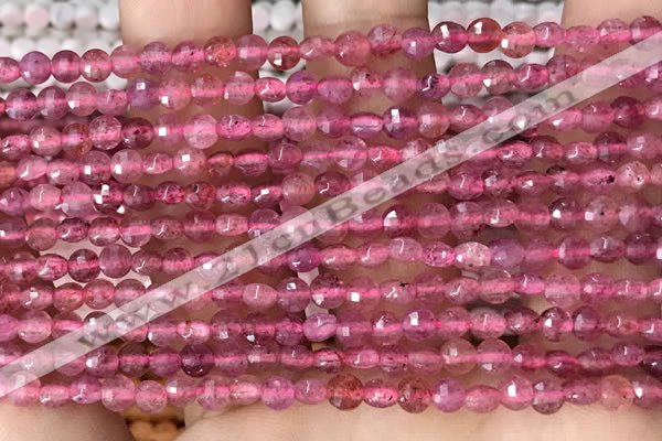 CCB532 15.5 inches 4mm faceted coin strawberry quartz beads