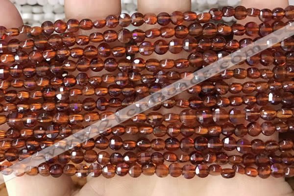 CCB536 15.5 inches 4mm faceted coin orange garnet beads wholesale