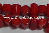 CCB54 15.5 inches 5*8mm faceted column red coral beads Wholesale