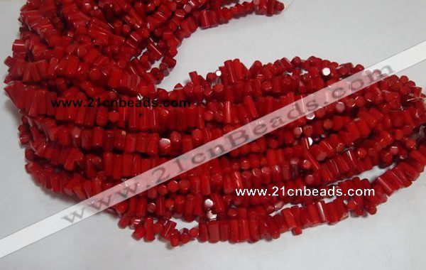 CCB54 15.5 inches 5*8mm faceted column red coral beads Wholesale