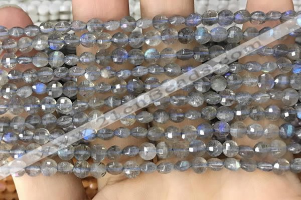 CCB540 15.5 inches 4mm faceted coin labradorite gemstone beads