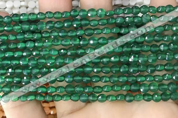 CCB548 15.5 inches 4mm faceted coin green agate beads