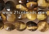 CCB555 15.5 inches 4mm faceted coin yellow tiger eye beads