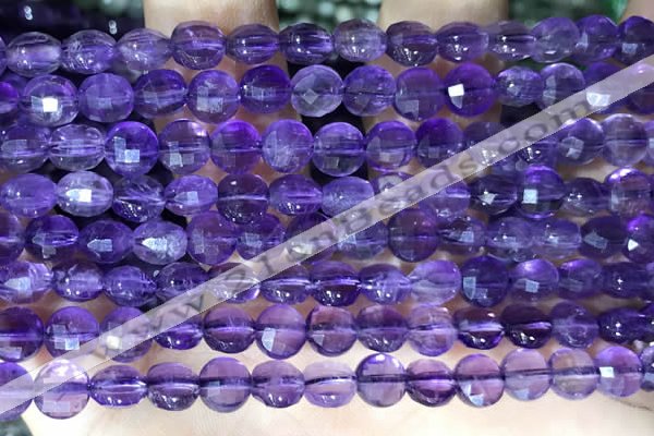 CCB600 15.5 inches 6mm faceted coin natural amethyst gemstone beads
