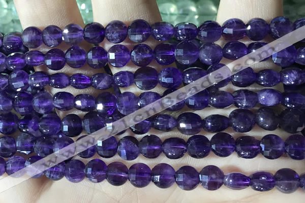 CCB601 15.5 inches 6mm faceted coin natural amethyst beads wholesale