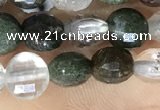 CCB604 15.5 inches 6mm faceted coin green phantom quartz beads