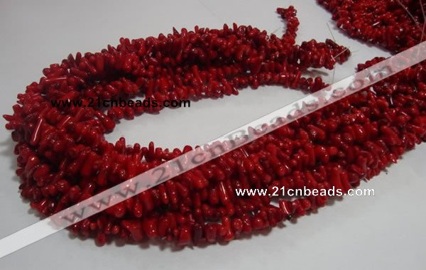 CCB61 15.5 inch 4*11mm irregular branch red coral chip beads