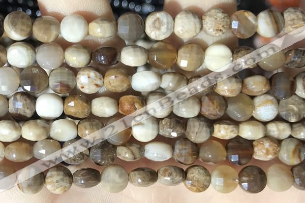 CCB622 15.5 inches 6mm faceted coin wood jasper gemstone beads