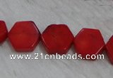 CCB64 15.5 inches 13mm hexagon red coral beads Wholesale