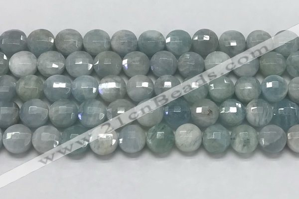 CCB680 15.5 inches 10mm faceted coin aquamarine gemstone beads