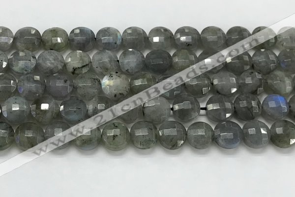 CCB684 15.5 inches 10mm faceted coin labradorite gemstone beads