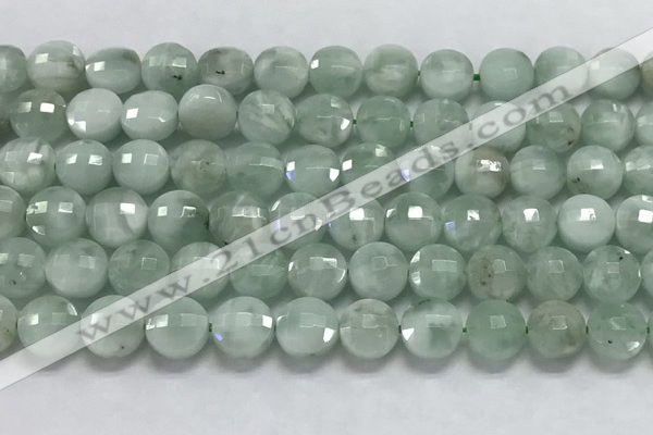 CCB688 15.5 inches 10mm faceted coin green angel skin gemstone beads