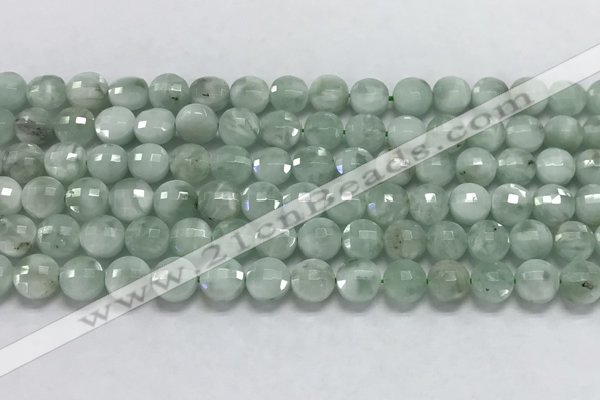 CCB708 15.5 inches 6mm faceted coin green angel skin gemstone beads