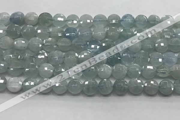 CCB720 15.5 inches 8mm faceted coin aquamarine gemstone beads