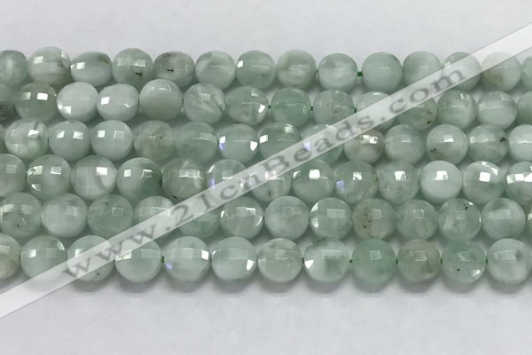 CCB729 15.5 inches 8mm faceted coin green angel skin gemstone beads