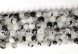 CCB758 15.5 inches 8mm faceted coin black rutilated quartz beads