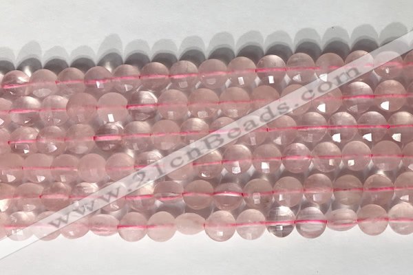 CCB759 15.5 inches 8mm faceted coin rose quartz beads