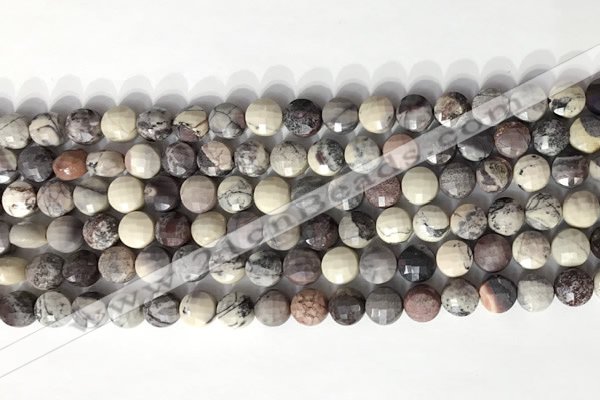 CCB761 15.5 inches 8mm faceted coin purple striped jasper beads