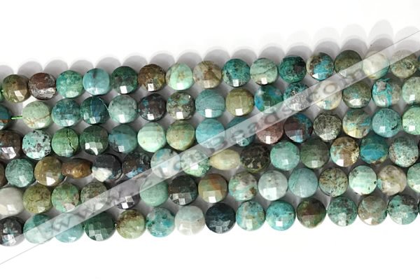 CCB769 15.5 inches 8mm faceted coin chrysocolla gemstone beads