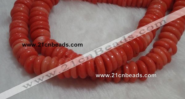 CCB81 15.5 inches 5*13mm roundel pale red coral beads Wholesale