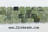 CCB886 11*15mm-12*16mm faceted cuboid green rutilated quartz beads wholesale