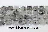 CCB887 11*15mm-12*16mm faceted cuboid black rutilated quartz beads wholesale