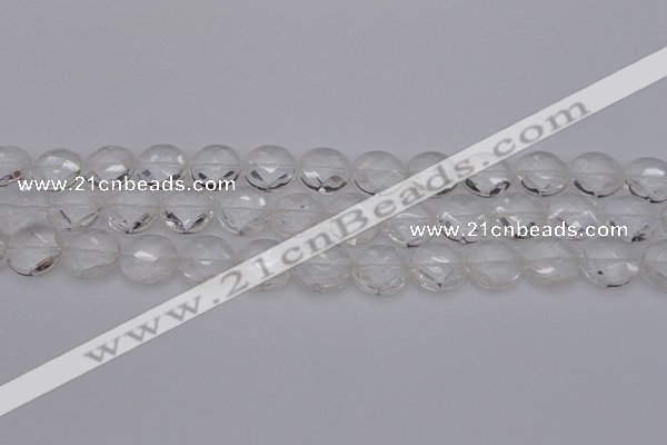 CCC504 15.5 inches 12mm faceted coin natural white crystal beads