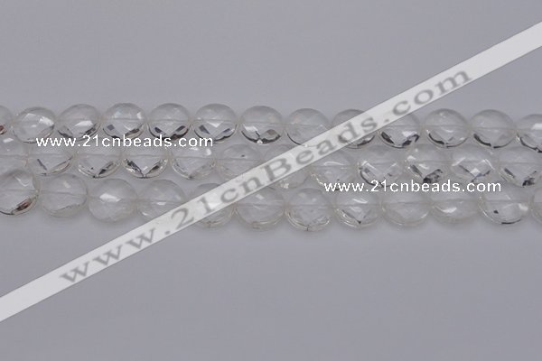 CCC505 15.5 inches 14mm faceted coin natural white crystal beads