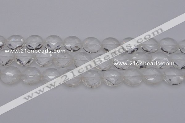 CCC509 15.5 inches 22mm faceted coin natural white crystal beads