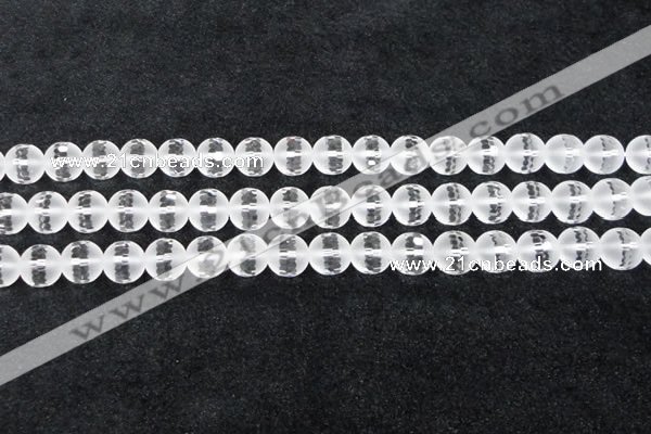 CCC614 15.5 inches 12mm faceted round matte natural white crystal beads