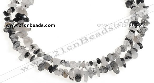 CCH08 35 inches black & white quartz rutilated chips beads