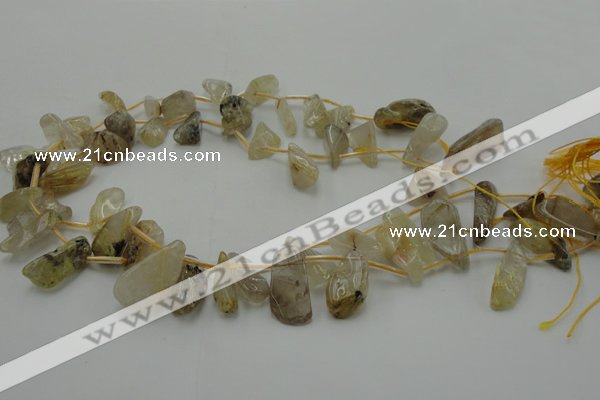 CCH403 15.5 inches 8*20mm - 10*25mm golden rutilated quartz chips beads