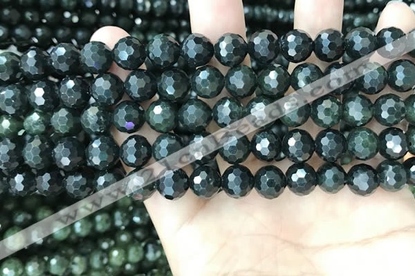 CCJ343 15.5 inches 6mm faceted round dark green jade beads