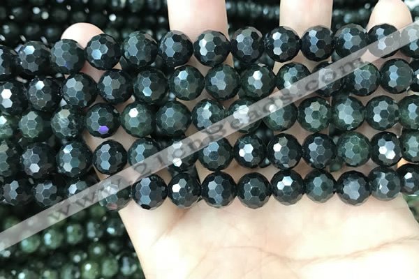 CCJ344 15.5 inches 8mm faceted round dark green jade beads