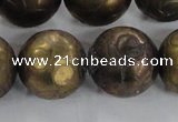 CCJ356 15.5 inches 25mm carved round plated China jade beads