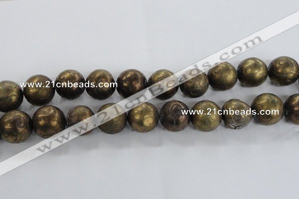 CCJ356 15.5 inches 25mm carved round plated China jade beads