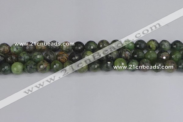 CCJ424 15.5 inches 12mm faceted round dendritic green jade beads