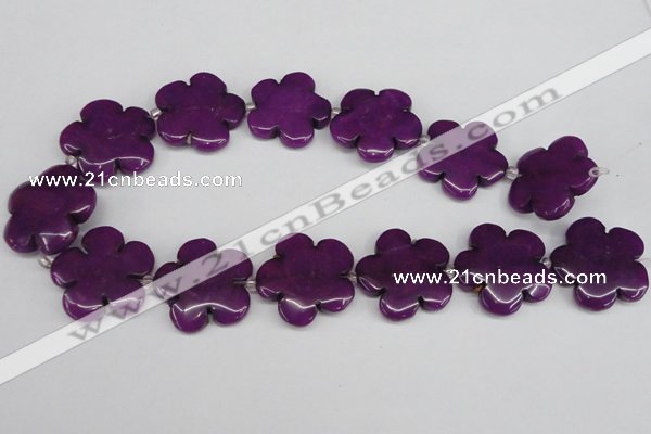 CCN2355 15.5 inches 30mm carved flower candy jade beads wholesale