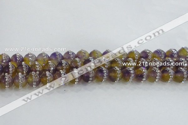 CCN4628 15.5 inches 12mm round candy jade with rhinestone beads