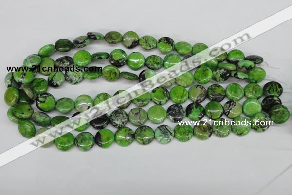 CCO133 15.5 inches 14mm flat round dyed natural chrysotine beads