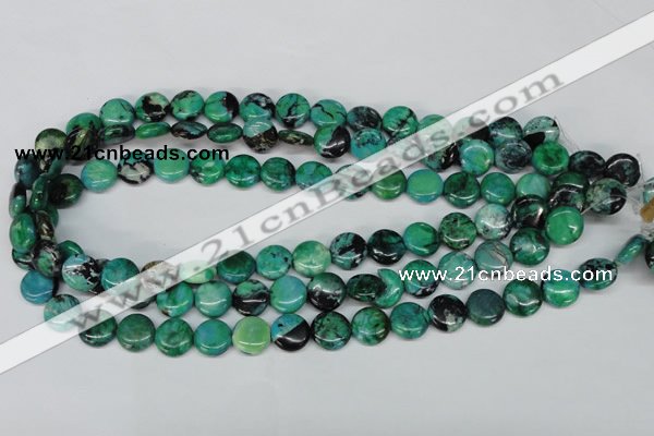 CCO150 15.5 inches 12mm flat round dyed natural chrysotine beads