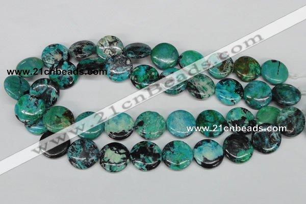 CCO154 15.5 inches 20mm flat round dyed natural chrysotine beads