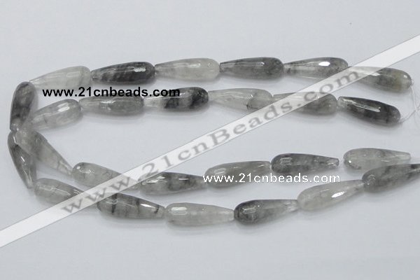 CCQ109 15.5 inches 10*30mm faceted teardrop cloudy quartz beads