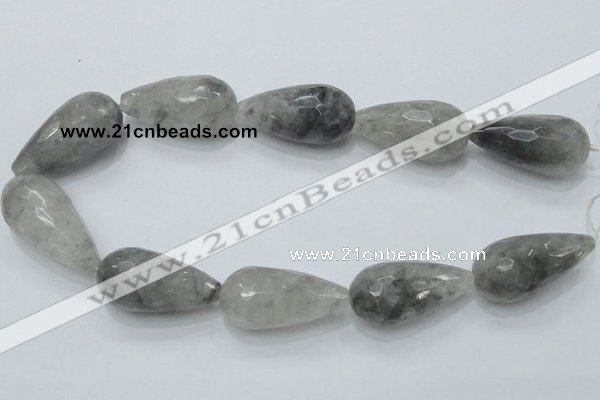 CCQ113 15.5 inches 20*40mm faceted teardrop cloudy quartz beads