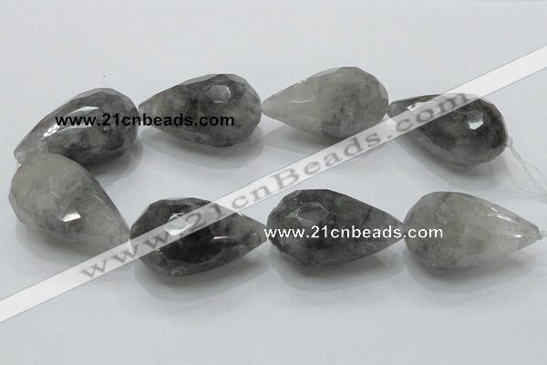 CCQ114 15.5 inches 30*50mm faceted teardrop cloudy quartz beads